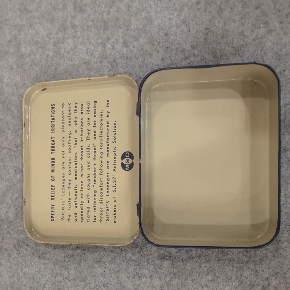 Vintage SUCRETS Antiseptic Throat Lozenges Tin Merck Sharp & Dohme Collectible‎ - Picture 2 of 4